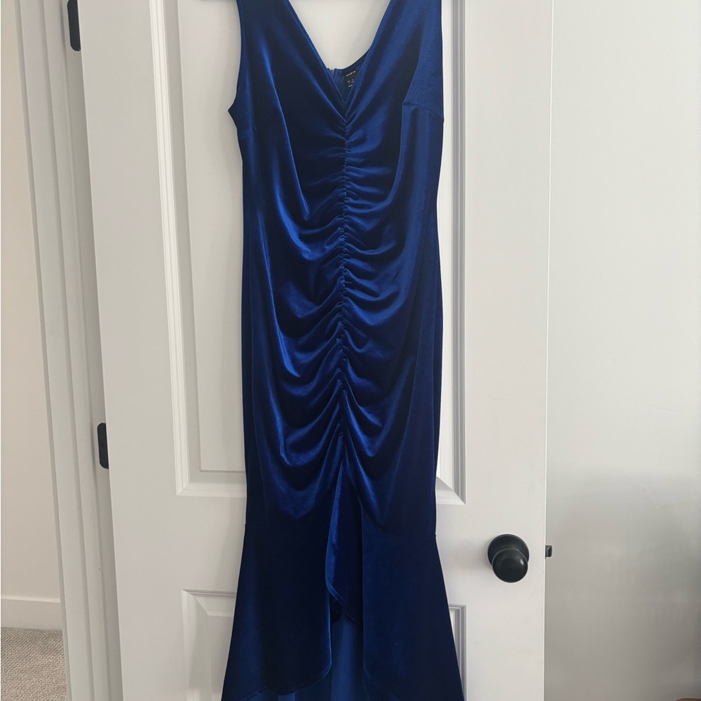 SHEIN Blue Ruched Cowl Neck Gown